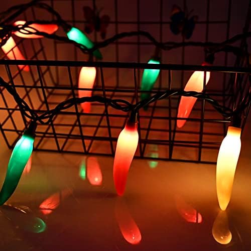 פלירינה רב-צבעונית בצבע צבעי פלפל אורות מיתר, אורות פלפל צ'ילי חמים 13.6ft עם 35 חג המולד נורות פלפל