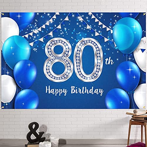 המגר 6 על 4 רגל רקע באנר יום הולדת 80 שמח-80 שנה קישוטי יום הולדת ספקי צד לנשים גברים-כסף כחול