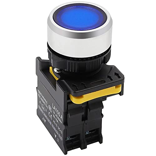 MXUTEUK Blue LED מתח תאורה 110V-220V 22 ממ 1 לא אטום למים IP65 SPST רגעי כפתור מתג 10A 600V LA155-A1-10D-B