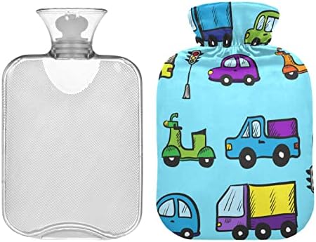 בקבוקי מים חמים עם כיסוי קריקטורה מכוניות מים חמים תיק עבור כאב הקלה, נשים בנות ילדים, רגליים ומיטה
