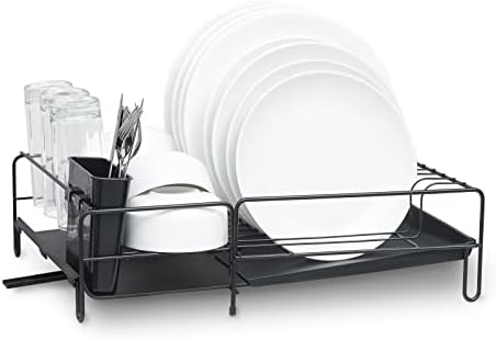 מתלה ייבוש כלים של Okepoo - אחסון משטח השולחן במטבח עם זרבוביות, אדי כלי כסף נשלפים לאחסון כלי שולחן