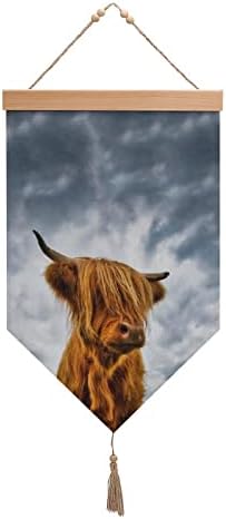 נודקיו היילנד פרה ברמת הסקוטי היילנדס כותנה פשתן תליית דגל קיר שלט קיר תמונה לקישוט מרפסת גן ביתי
