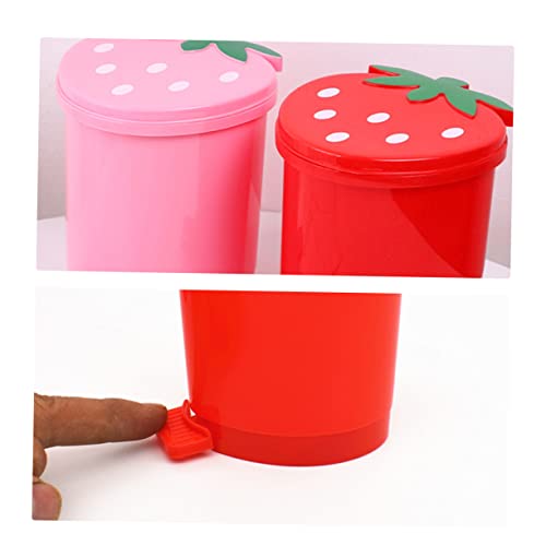 פח אשפה מחזיק כוס פח אשפה לרכב מיני פסולת יכול תות בצורת אשפה יכול אוכל שולחן אדום עמ ילד קטן שולחן