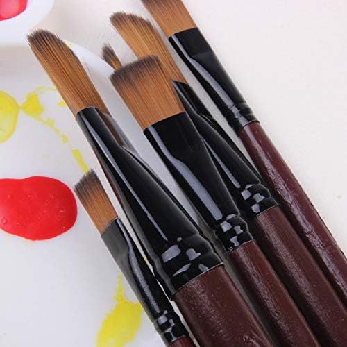 HNKDD 6 PCS ציוד אמנות ציור ציור קל לניקוי ידית עץ עץ צבעי צבעי צבע מברשת עט ניילון שיער לומד שמן אקריליק