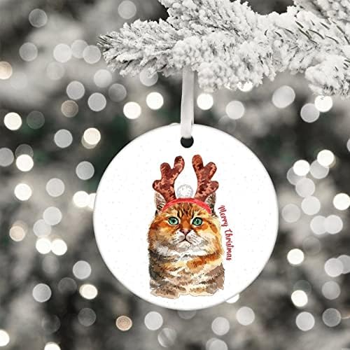 החג שמח חתול קישוט, חתול עם קרניים קרמיקה חג המולד קישוטי 3 אינץ, לחיות מחמד עם קרניים מזכרת, חיות מחמד