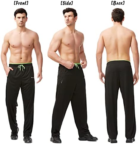 מכנסי טרנינג לגברים עם כיסי רוכסן מכנסי ספורט תחתונים פתוחים לאימון, ריצה, אימון, ריצה, חדר כושר