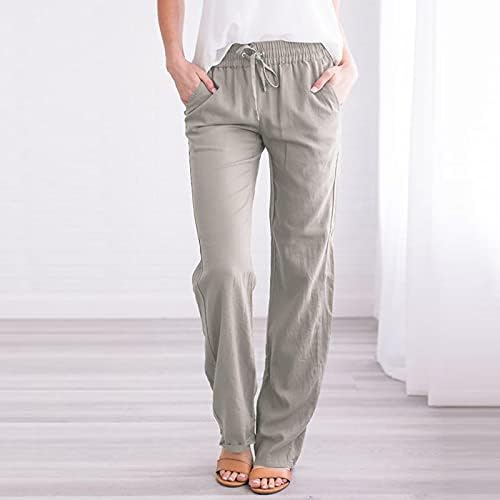 מכנסי פשתן של סמידוב נשים קיץ 2023 מזדמן רופף רופף אלסטי מותניים גבוהות מכנסיים נוחים ברגל ישרה מכנס