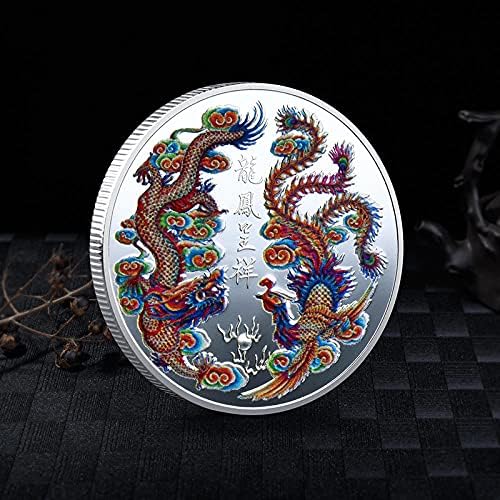 2021 שגשוג מסורתי סיני יפהפה שהובא על ידי הדרקון והמטבע המשופע הכספי של הפניקס