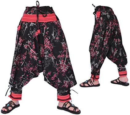 סיאמרוז בסגנון יפני סמוראי מכנסיים מכנסיים גברים נשים יוגה נינג'ה מכנסיים בעבודת יד מכותנה