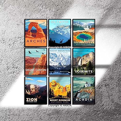 9 מחשבים פוסטרים של פארק לאומי וינטג ', הדפסי אמנות של פארקים לאומיים, טבע קיר הר קיר עיצוב מופשט פארק