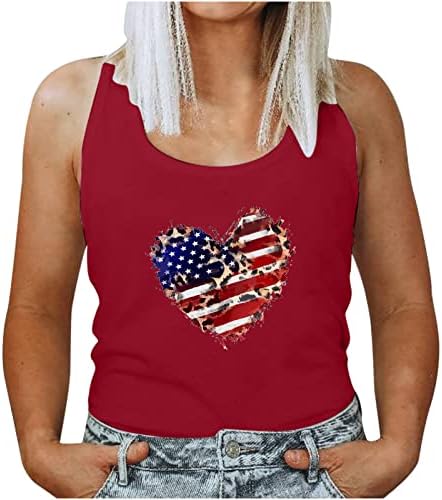 חולצות 4 ביולי נשים טנק שרירים גופיות רופפות בכושר ללא שרוולים אימון חדר כושר גרפי אימון עצמאות יום