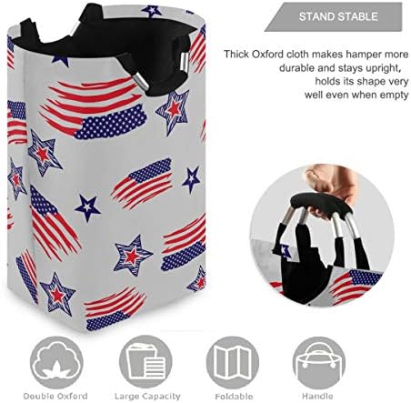 מגן שמש מתקפל סל כביסה מודרני אמריקאי דגל עם כוכבים גדול כביסת עם ידית צעצועי ובגדים ארגון לאמבטיה,