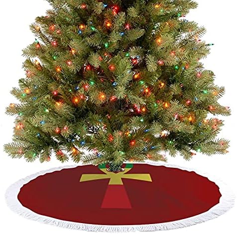Rasta Ankh Rastafarian Ecyptian עץ חג המולד מחצלת חצאית עץ עץ עץ עץ עם גדילים לקישוט חג המולד של מסיבת