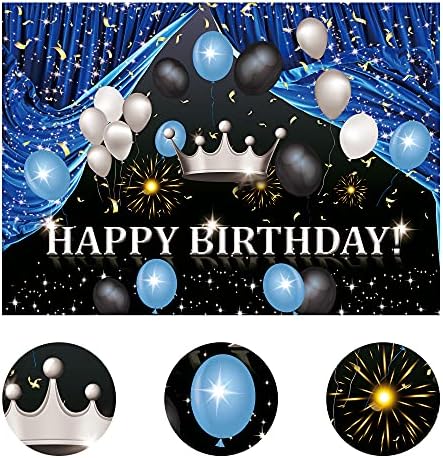 כחול כהה יום הולדת שמח רקע לגברים 7 ווקס5 שעות רגליים כסף שחור בלוני כתר נסיך בני איש יום הולדת צילום
