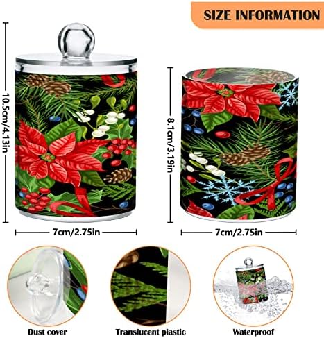Alaza 2 Pack QTIP Holder Dispenser חג המולד Poinsettia פרחים מארגני אמבטיה מיכלים לכדורי כותנה/ספוגיות/רפידות/חוט