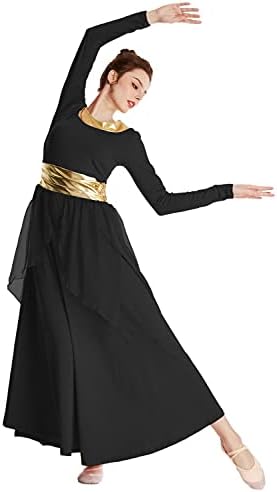 HIHCBF נשים שרוול ארוך שמלת ריקוד שמלת ריקוד ליטורגית מותניים מתכת