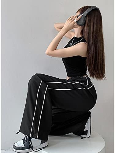 מכנסי נשים של טיקוויק עם כיסים מכנסי טרנינג מותניים אלסטיים ישר מכנסי שרוך רגל רחבים