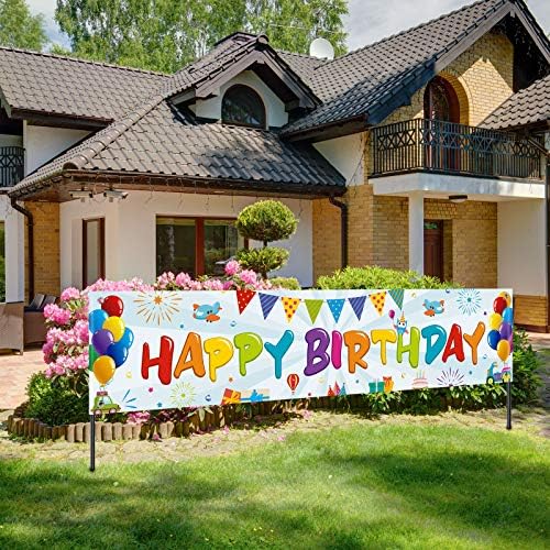 באנר יום הולדת שמח צבעוני, בד גדול רקע רקע שלט יום הולדת שמח, שלט חצר יום הולדת שמח לילדים קישוטים למסיבת