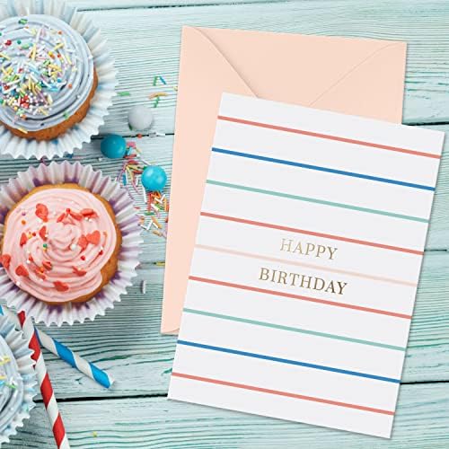 סט מתוק וכתום של 24 מבחר כרטיסי יום הולדת בתפזורת נייר זהב-כרטיס יום הולדת שמח בתפזורת עם סט קופסאות