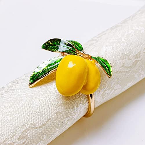 טבעות מפיות לימון צהובות טרופיות סט של 4, מחזיק מפית חתונה אבזם מפית מפית למסיבות הוואי, חג מולד, חג