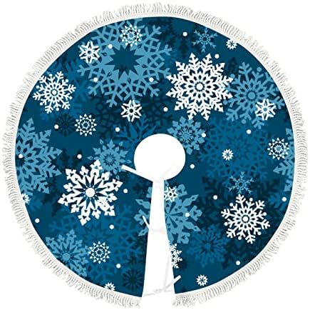 Xollar 48 אינץ 'גדול חצאית חג המולד חצאית מחצלת שלג לבן על כחול, קישוטי עץ חג המולד לחופשת מסיבת חורף