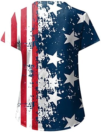 דגל אמריקאי חולצות לנשים 4 ביולי קיץ חולצות טי עם צווארון שרוול קצר עם 2 כיסים חולצות בגדי עבודה מזדמנים