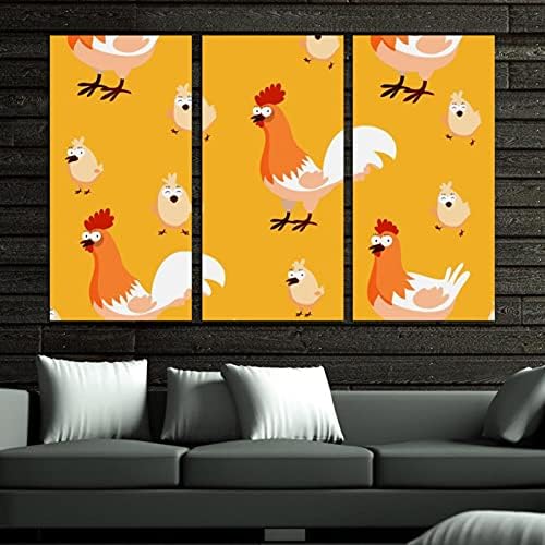אמנות קיר לסלון, ציור שמן על בד, יצירות אמנות של תרנגולות ממוסגרות גדולות לעיצוב חדר שינה ביתי 24 x48
