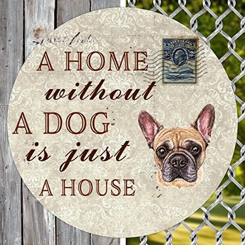 מצחיק מתכת כלב סימן בית ללא כלב הוא רק בית עגול בציר לחיות מחמד דלת קולב מתכת צלחת לחיות מחמד כלב קיר