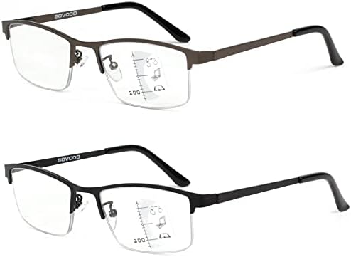 2 מארז מתקדם מולטיפוקלי קריאת משקפיים גברים מולטיפוקוס כחול אור מחשב קורא מתכת חצי מסגרת משקפיים