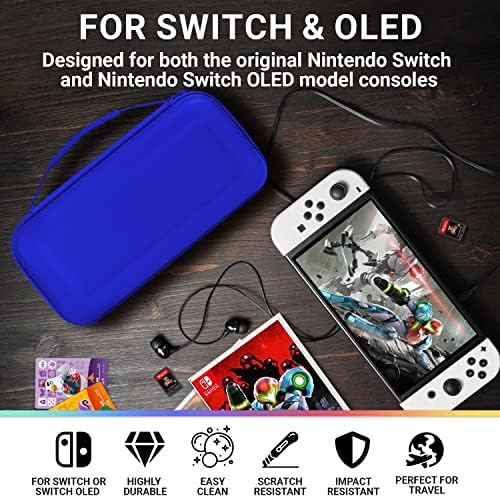 מארז הנשיאה של אורזלי עבור מתג Nintendo OLED ו- SWITCH CONSOLE - חצות מגן כחול מגן קשה נייד ניידים ניידים