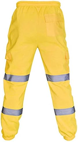 Wenkomg1 Mens HI VIS מכנסי עבודה, מכנסי בנייה רפלקטיביים בצבע ניאון תחתוני נראות גבוהים לגברים