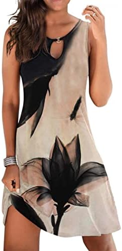 שמלות קיץ לנשים 2023 עניבת טנק מודפסת פרחונית מזדמנת צבע חלול החוצה או צוואר שרוולים ללא שרוולים שמלות