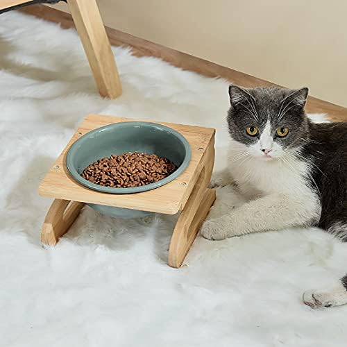 קערת מזון לחיות מחמד קערת חתול קרמיקה קערת כלבים עם שולחן במבוק מוגבה קערת מזון לחתולים קערת מים לכלבים