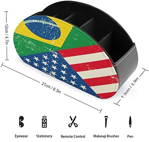 ארהב ברזיל אמריקה דגל שלט רחוק מחזיק / נושא כלים / תיבה / מגש עם 5 תאים עור מפוצל ארגונית עם חמוד מודפס