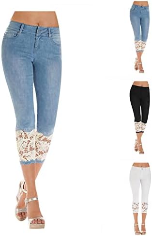 חותלות תחרה לנשים Capri Jean חותלות במותניים גבוהות מכנסי יוגה עם מכנסי יוגה מותניים מכנסיים קצוצים