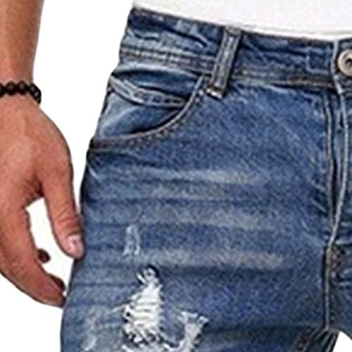 ג 'ינס קרוע בכושר דק ישר לגברים סקיני במצוקה מכנסי ג' ינס הרוסים קל משקל רגל מחודדת אופנוען ז ' אן