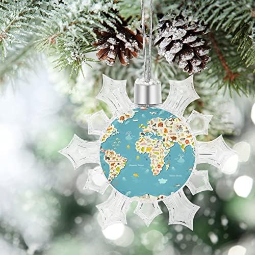 מפת עולם בעלי חיים עץ חג המולד קסמי פתית שלג קישוטי פתית שלג תלויים קישוטים של פתית שלג עם כבלים לעץ