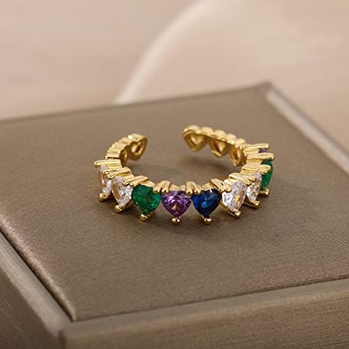 ססגוניות מעוקב זירקון לב פתוח טבעות לנשים בנות זהב טבעת קריסטל חתונה זוג טבעות תכשיטים אנילוס-87826