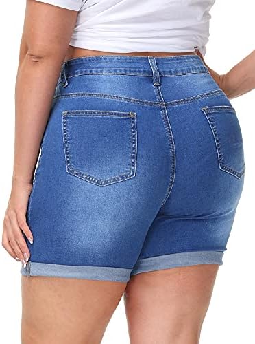 נשים בתוספת גודל ז 'אן מכנסיים קצרים גבוהה מותן במצוקה ג' ינס מכנסיים מקרית קרע לקפל מכפלת קצר ג ' ינס