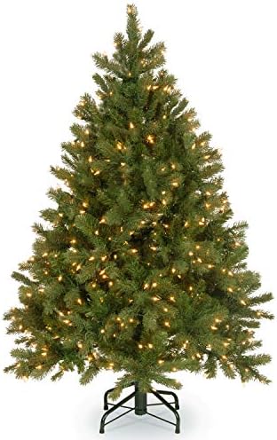 חברת העצים הלאומית מוארת מראש 'מרגישים אמיתיים' מלאכותית מלאה של עץ חג המולד, ירוק, אשוח של דאגלס, נורות