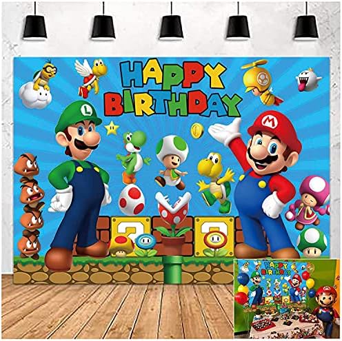 סופר מריו מטבע זהב משחק וידאו נושא יום הולדת שמח תפאורות צילום 5 על 3 רגל ילדים בנים מסיבת יום הולדת