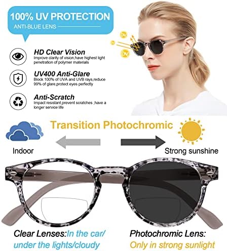 Occi Chiari Photochromic Bifocal משקפי קריאה לנשים, משקפי שמש מעבר UV מעבירים עגולים