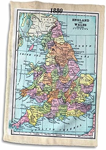 תלת מימד רוז 1880 מפת אנגליה וויילס TWL_38898_1 מגבת, 15 x 22