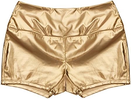 מכנסיים קטנים מטאליים נמתחים של פלדי מכנסיים חמים מכנסיים חמים כושר ריקוד למסיבות שלל מכנסיים זהב זהב