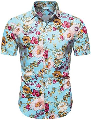 חולצות הוואי גברים אביב וקיץ פרחוני הדפס צבעוני דש מזדמן חוף חופשה חיצונית חולצות שרוול קצר