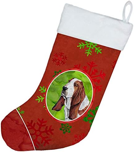 אוצרות קרוליין SC9412-CS כלב באסט אדום וירוק פתיתי שלג ירוק חג מולד חג המולד, אח תלויים גרביים לעונה