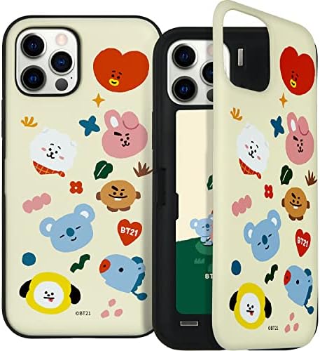 BT21 סחורה רשמית לאייפון 12 מארז iPhone 12 Pro עם מחזיק כרטיסים מראה אטום הלם מגן דק דק קשיח מחשב קשיח