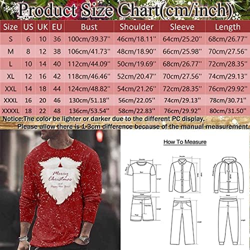 חולצות טריקו של שרוול ארוך של ZDDO לחג המולד לגברים, חג המולד 3D גרפיקה סנטה קלאוס הדפס קרוס צמרת טי