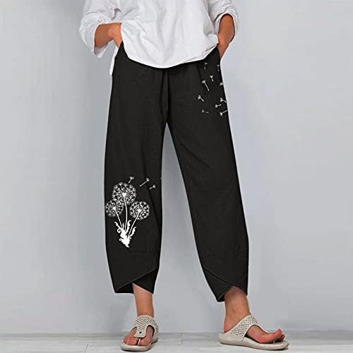 מכנסי פשתן קיץ לנשים מכנסי טרנינג כותנה כותנה כותנה מדפיס פרחוני טרנדי מכנסיים קצוצים קלים עם כיסים