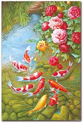 צ'נבלה - קוי דגים בריכת אדמונית פרח ציור ציור ציור קיר עכשווי נוף נוף שמן שמן ציור סלון חדר שינה משרד